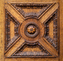 Vintage carved brown wooden panel