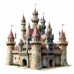 Fototapeta premium Magnificent castle stands tall against a bright sky, inviting tales of adventure and magic in a whimsical land. Generative AI