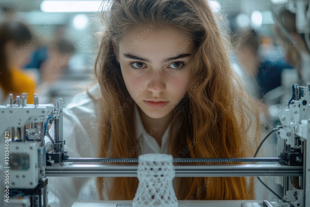Aufkleber a person using a 3d printer in a workshop or home setting, possibly for crafting or prototyping