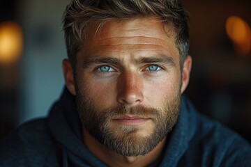 Fototapeta premium A close-up shot of a man with a beard, suitable for use in portraits or as a focus point in various compositions