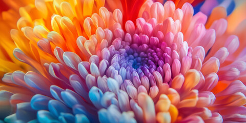 Close-up of a colorful chrysanthemum flower, with vibrant petals. Macro