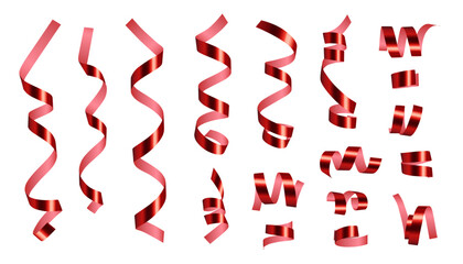 Set of red glossy shiny gradient twisted ribbons
