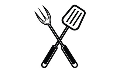 BBQ fork and spatula icon, grill fork and spatula silhouette, barbecue tools vector icon