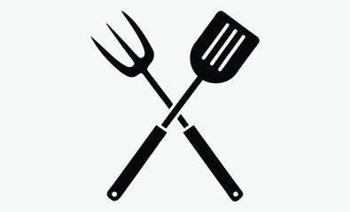 BBQ fork and spatula icon, grill fork and spatula silhouette, barbecue tools vector icon