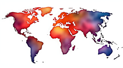 Obraz premium Vibrant Colorful Abstract Watercolor World Map Continents Oceans Global Digital Artistic Illustration Red Orange Yellow Purple Texture Background