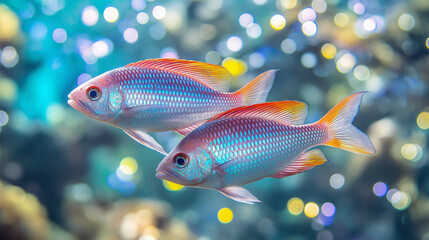Fototapeta premium Large Red and Blue Fish Swimming Gracefully in Vibrant Coral Reef Waters