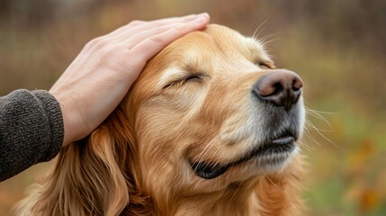 Golden Retriever Enjoying Gentle Head Scratching - Adorable Pet Photography for Animal Lovers