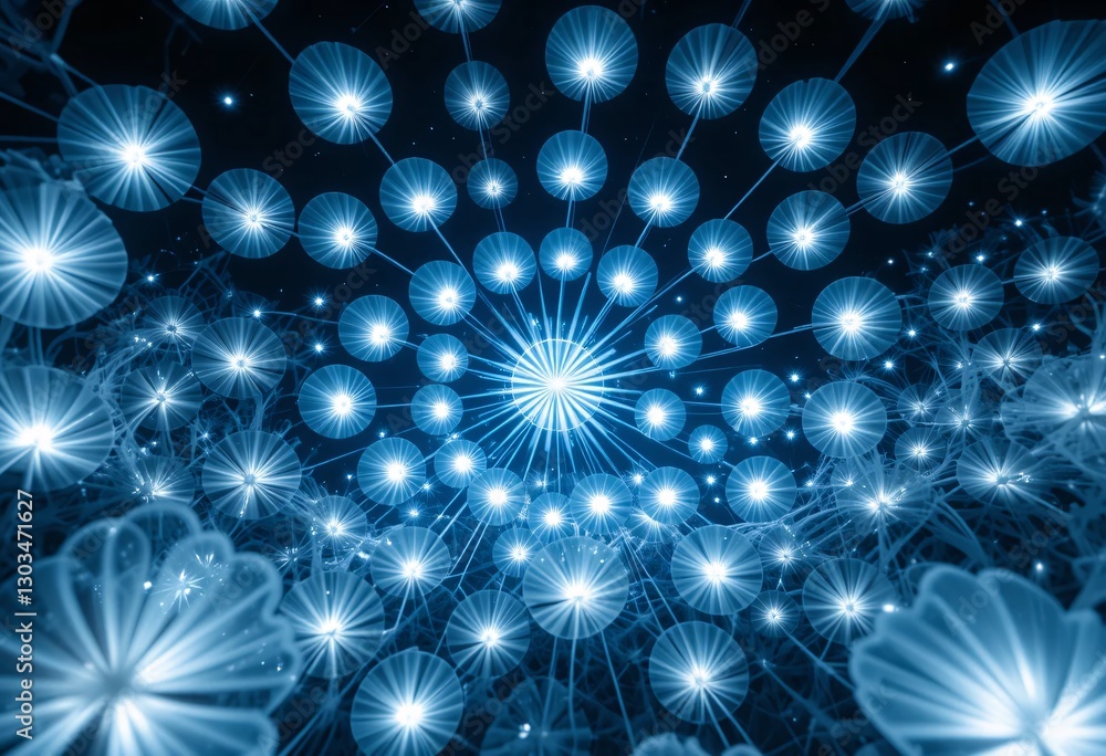 Fototapete abstract blue sphere design. radiating light, creates depth. interconnected elements form a captivat