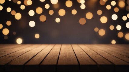 Empty Wooden Tabletop with Bokeh Background for Products