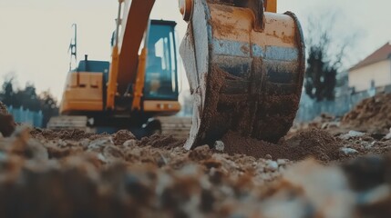 Fototapeta premium Close-Up of Excavator in Urban Landscape