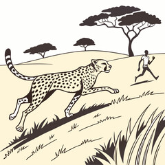 Fototapeta premium A stunning vector illustration of a cheetah, the land’s fastest runner, captured in dynamic motion. Perfect for wildlife designs, sports themes, and speed-related concepts.