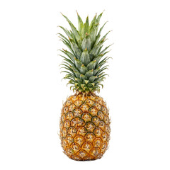 Fototapeta premium Fresh pineapple with intricate diamond patterns golden brown skin and vibrant green crown on a white background