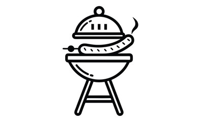 BBQ grill and sausage icon, BBQ grill with sausage, cooking vector icon