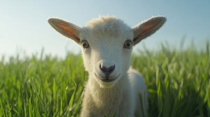 Obraz premium Cute lamb in a grassy field