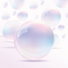 Transparent Soap Bubbles with Soft Pastel Colors - Vector Illustration