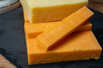 British cheeses collection, Scottish coloured and English matured cheddar cheeses