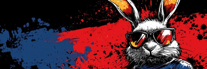 Cool rabbit wearing sunglasses on grunge background