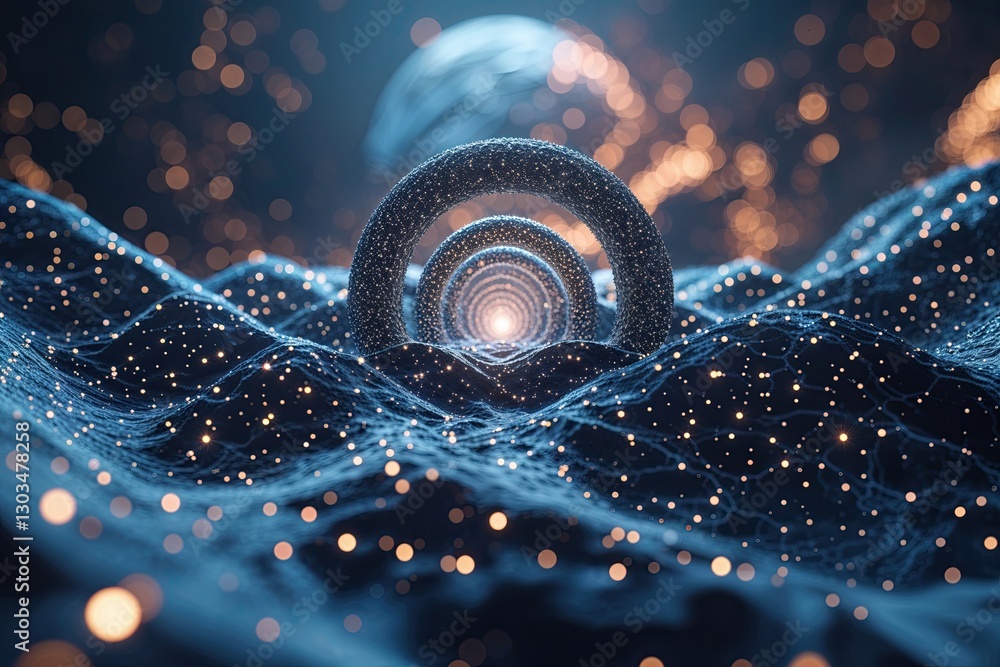 Wall mural deep space technology particle mesh unveiling abstract background innovations