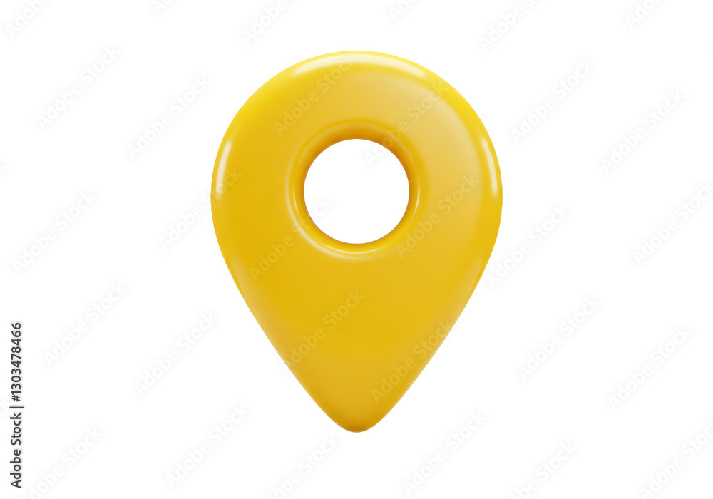Poster a 3d render yellow location pin icon with a smooth glossy finish isolated on transparent background