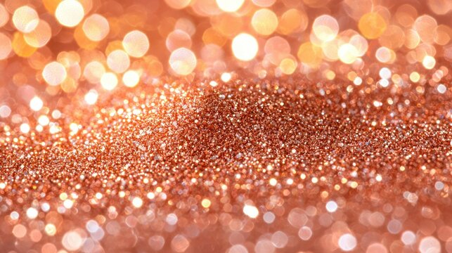 Copper glitter mound, shimmering on surface, bokeh background, light