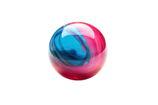 Striking marbled orb resting on a light surface, showcasing vibrant red and blue hues isolated on transparent background