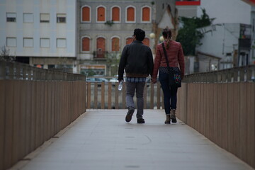 Pedestrian wooden walkway designated mill great city of Barreiro-Portugal.