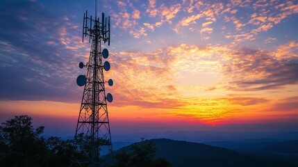 Professional Communication Tower Illustration for Media Marketing and Telecom Industry Solutions