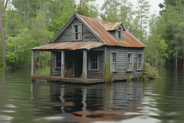 Fototapeta premium old abandoned house on the water