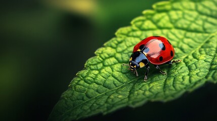 Obraz premium Vibrant Ladybug on Green Leaf - Natural Background for Nature Enthusiasts