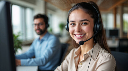 woman calling to customer, Customer Support Representative with Headset , Call Center, Communication & Service, calling  supporting woman.