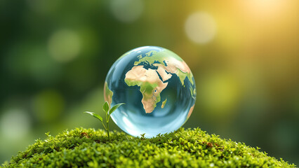 renewable energy light bulb with green energy, Earth Day or environment protection Hands protect forests that grow on the ground and help save the world,