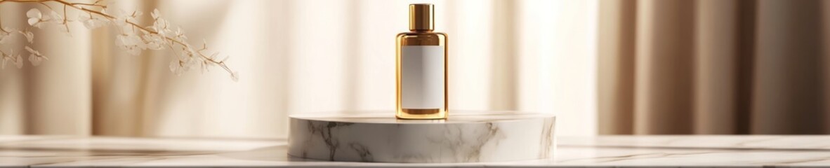 Luxury metallic packaging mock up for premium skincare product display on marble surface