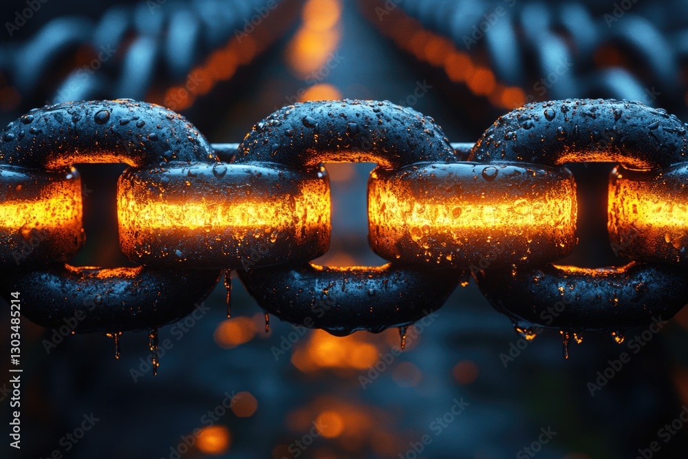 Poster close-up shot of a chain with water droplets forming a unique pattern