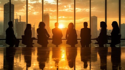 Silhouette of Business Team Meeting at Sunset