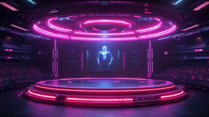 Futuristic Neon Stage: Cyberpunk Arena for Virtual Performances