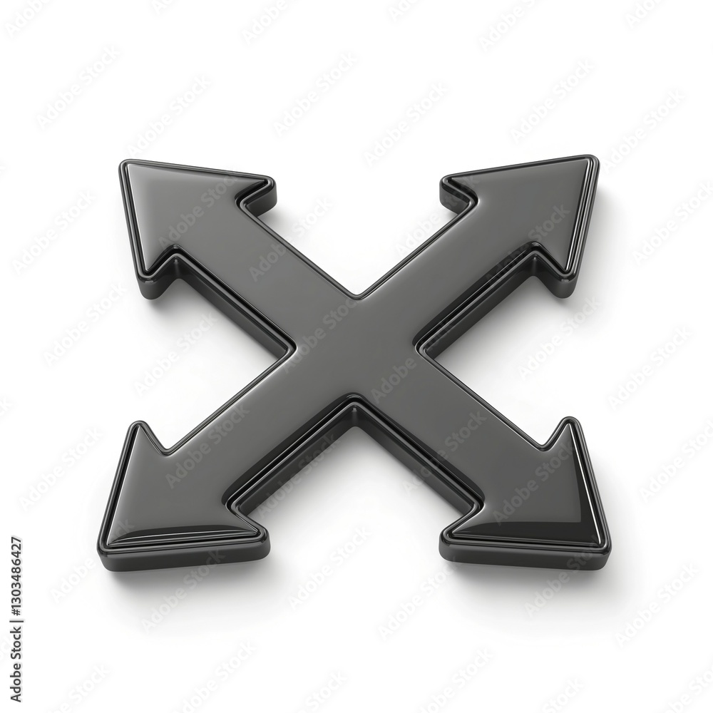 Poster a glossy black icon featuring four arrows pointing in multiple directions, symbolizing options and v
