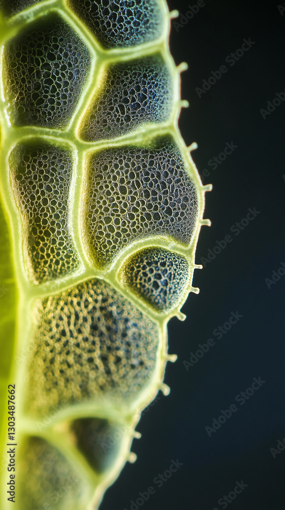 Poster Close-up macro image of a plant leaf with visible cells and textures, highlighting the intricate details and organic structure of nature, symbolizing life and growth.