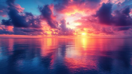 Obraz premium Vibrant Sunset Over Calm Ocean: A Serene Seascape