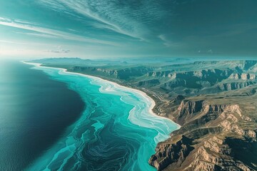 Vibrant Teal Horizon Landscape with Dynamic Scenery and Rich Textured Motion