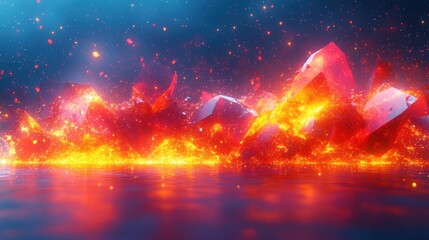Fiery Crystal Mountains Reflecting on Dark Water