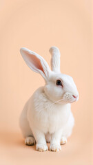 Obraz premium Cute white bunny on isolated peach background colors