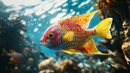 Fototapeta premium tropical fish in the sea, close up of tropical colorful fish, underwater life
