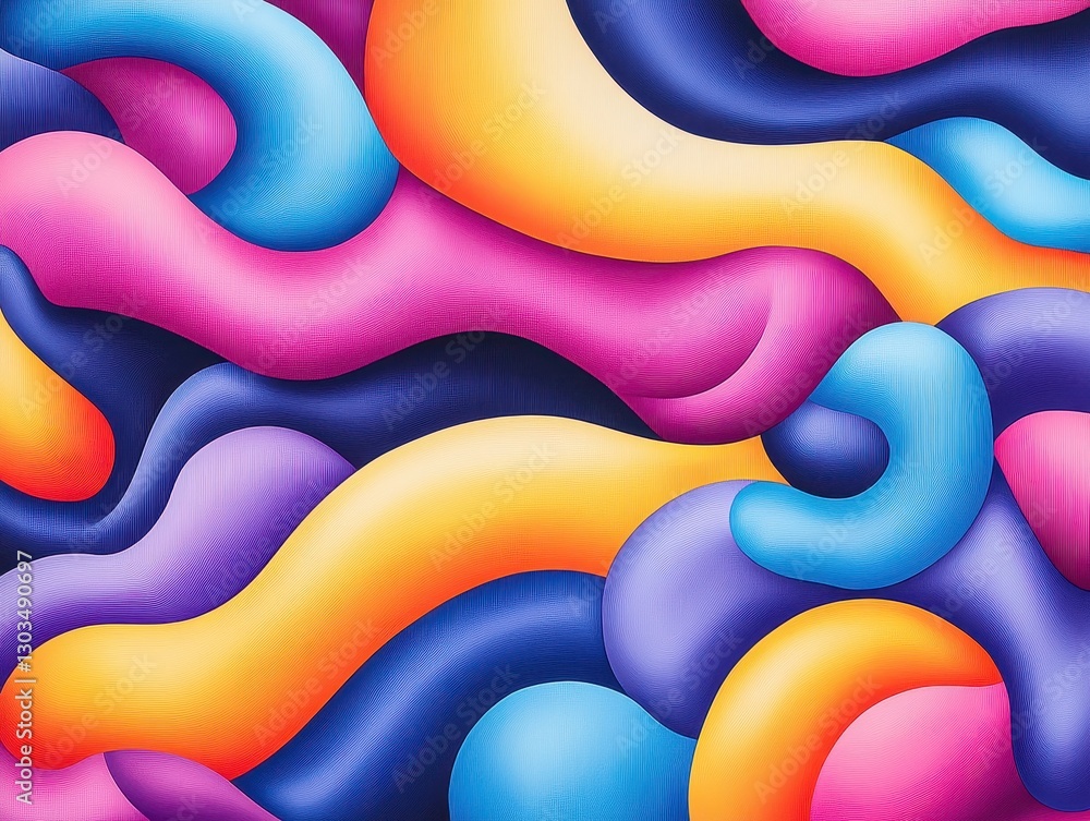 Poster vibrant abstract composition of flowing shapes in vivid colors creating a dynamic background