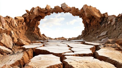 Isolated transparent background featuring a cracked ground with an empty hole.