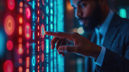 A businessman using biometric authentication to unlock his device