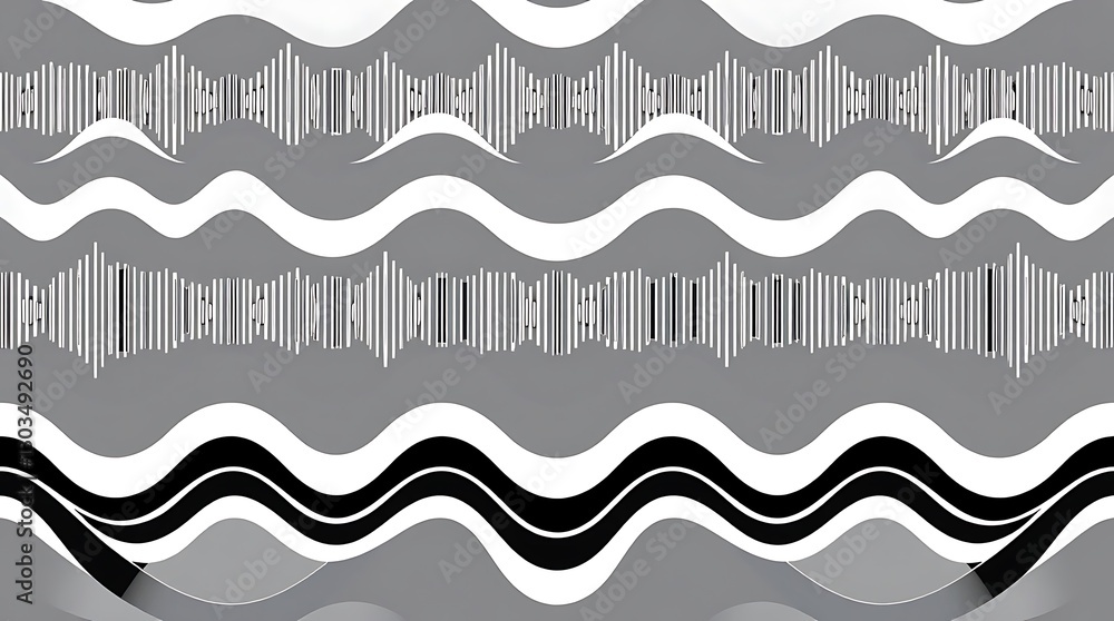 Aufkleber waveform pattern: a mesmerizing grayscale pattern of stylized waves and soundwaves creates a visuall