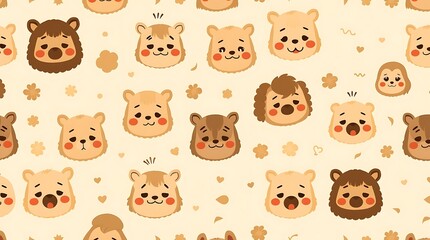Adorable Bear Faces: A delightful seamless pattern featuring a charming array of adorable bear faces, radiating warmth and joy.