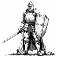 Fototapeta premium Detailed Illustration of Knight in Armor with Sword and Shield