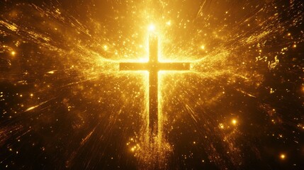 Fototapeta premium A radiant cross surrounded by golden light, symbolizing faith and hope, creating a serene and uplifting atmosphere.