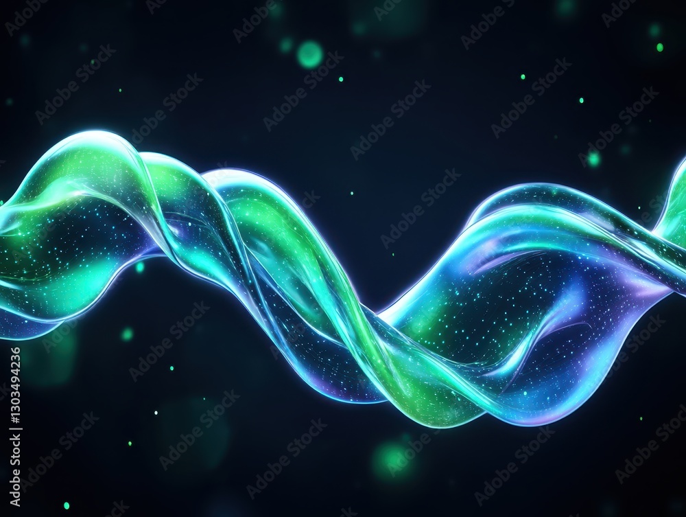 Poster abstract colorful wave design with glowing particles on a dark background